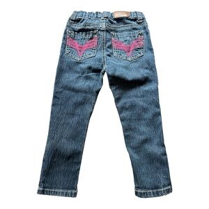 Pink and Blue Jeans with Decorative Embroidery